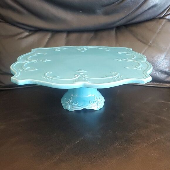 'Fancy Scroll Aqua'  by Sweet Olive Designs Pedestal Cake Plate - Picture 1 of 5